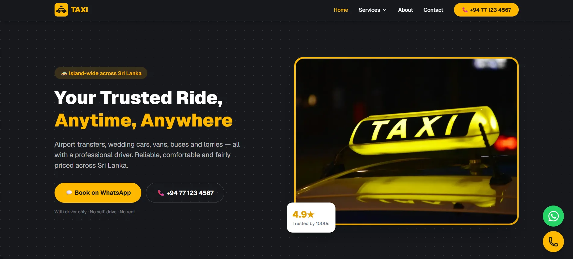 TAXI Cab Service - Airport, Wedding, Van, Bus & Lorry Hire in Sri Lanka